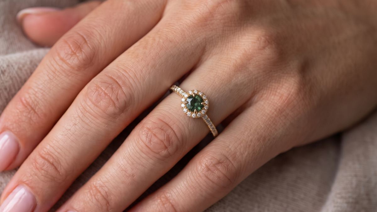 Sapphire & Diamond Ring shown on hand — SKU 9130