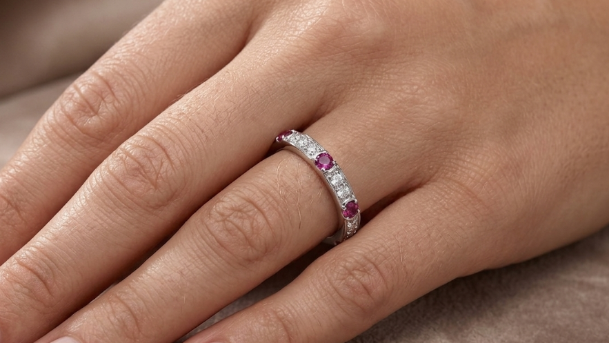 Pink Sapphire & Diamond Band