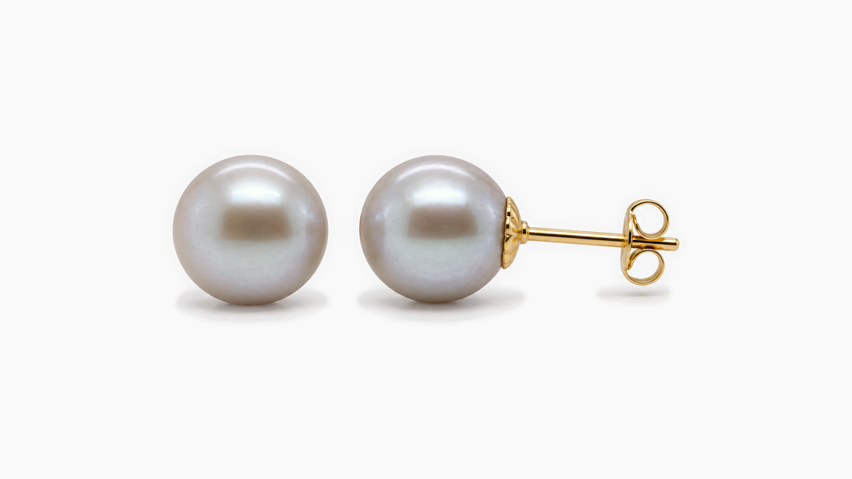 10.4mm White Freshwater Pearl Stud Earrings in 9ct yellow gold