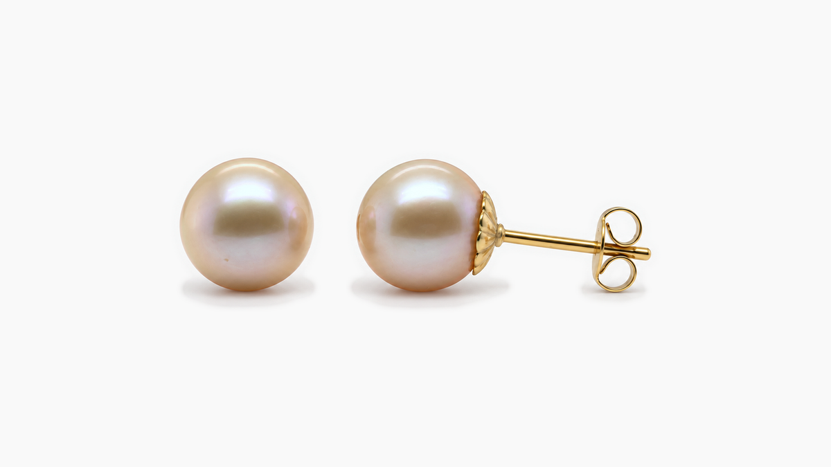 9.2mm Golden Freshwater Pearl Stud Earrings in 9ct yellow gold