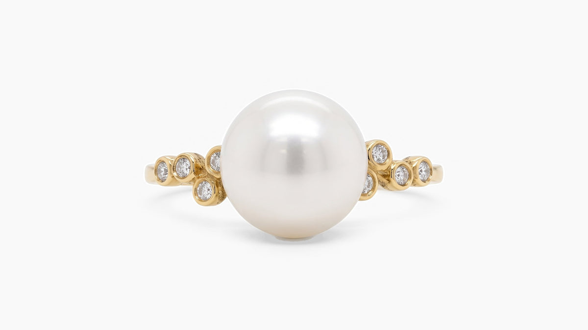 White Pearl & Diamond Ring