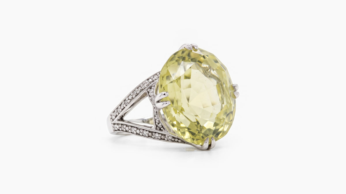 23.84ct Lime Quartz & Diamond Ring — SKU 9808