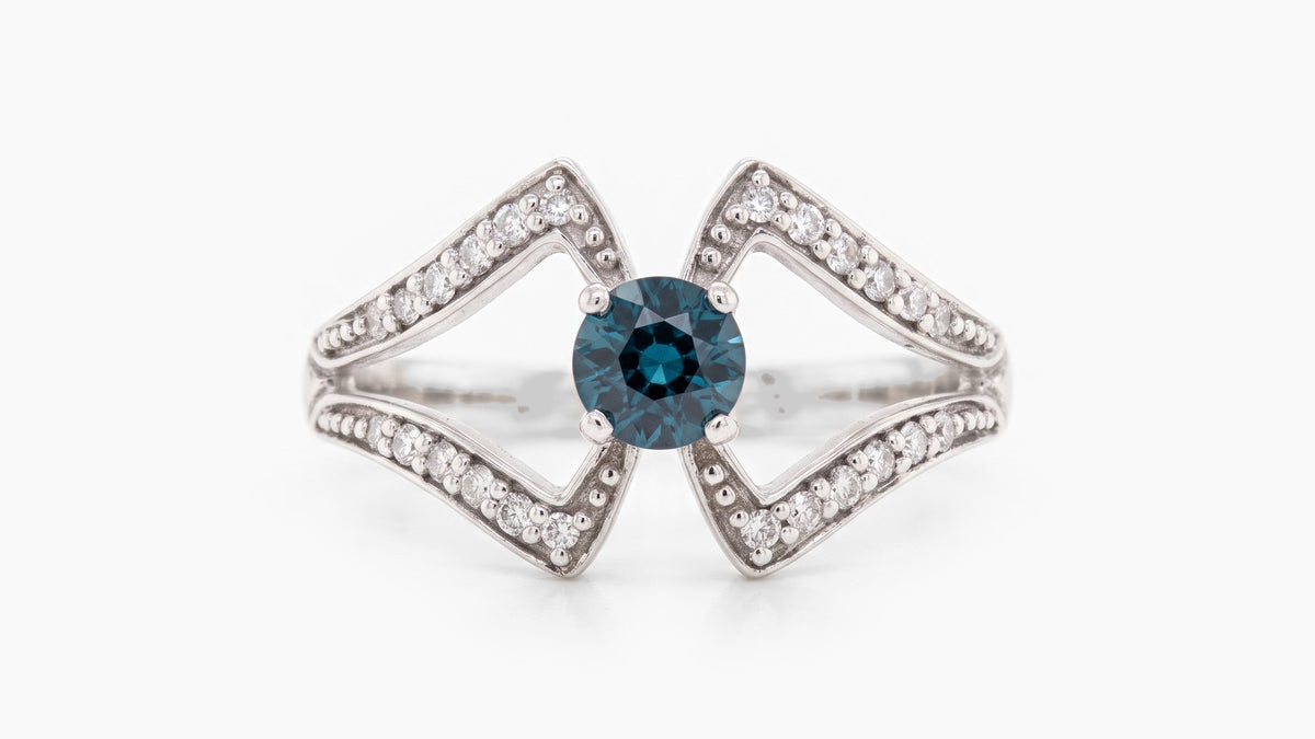 0.56ct Australian Green-Blue Sapphire & Diamond Ring — SKU 9818