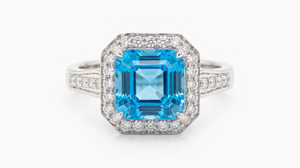 4.28ct Swiss Blue Topaz & Diamond Ring — SKU 9835