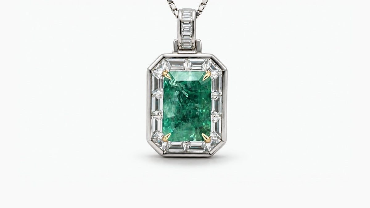 Emerald & White Sapphire Pendant — SKU 9862