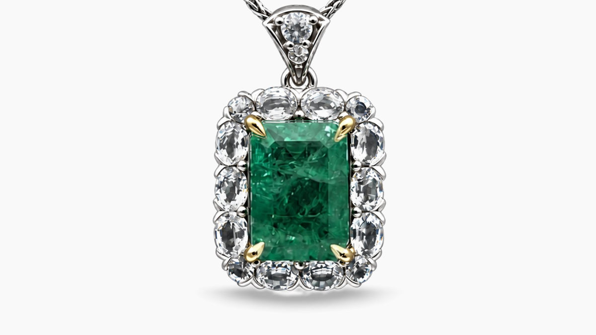 Emerald & White Sapphire Pendant — SKU 9866
