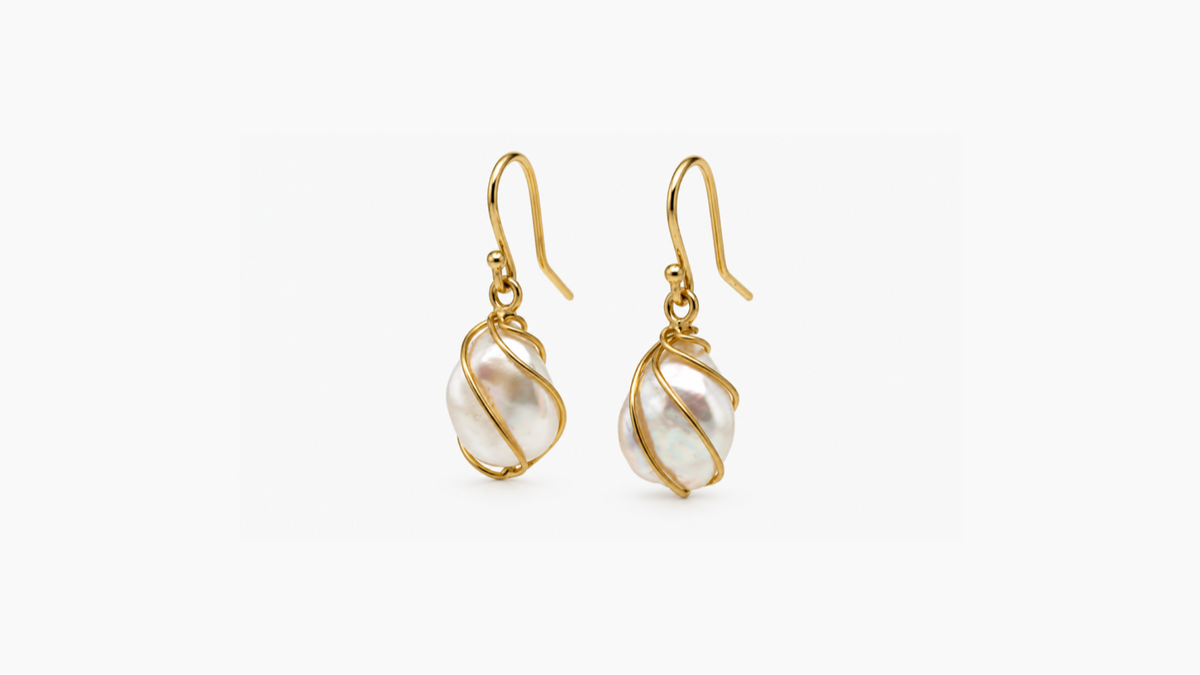 10mm Freshwater Keshi Pearl Earrings in 9ct yellow gold