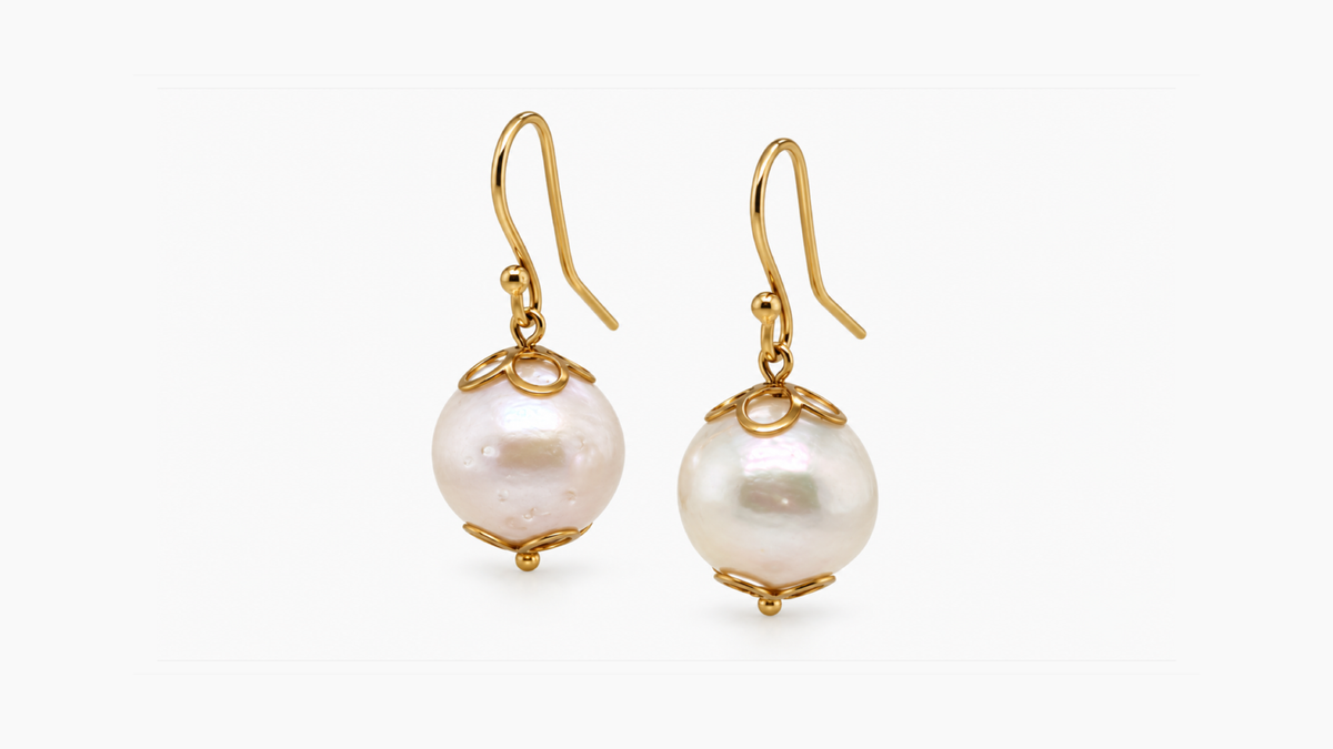 14mm Freshwater Pearl Earrings in 9ct yellow gold