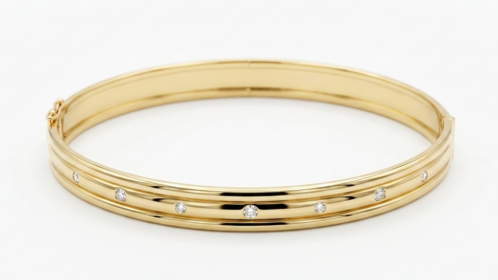 Yellow Gold Bangle with 0.20ct of Diamonds — front view