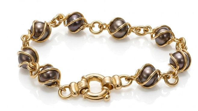 Chocolate Freshwater Pearl Wire Cage Bracelet — front view
