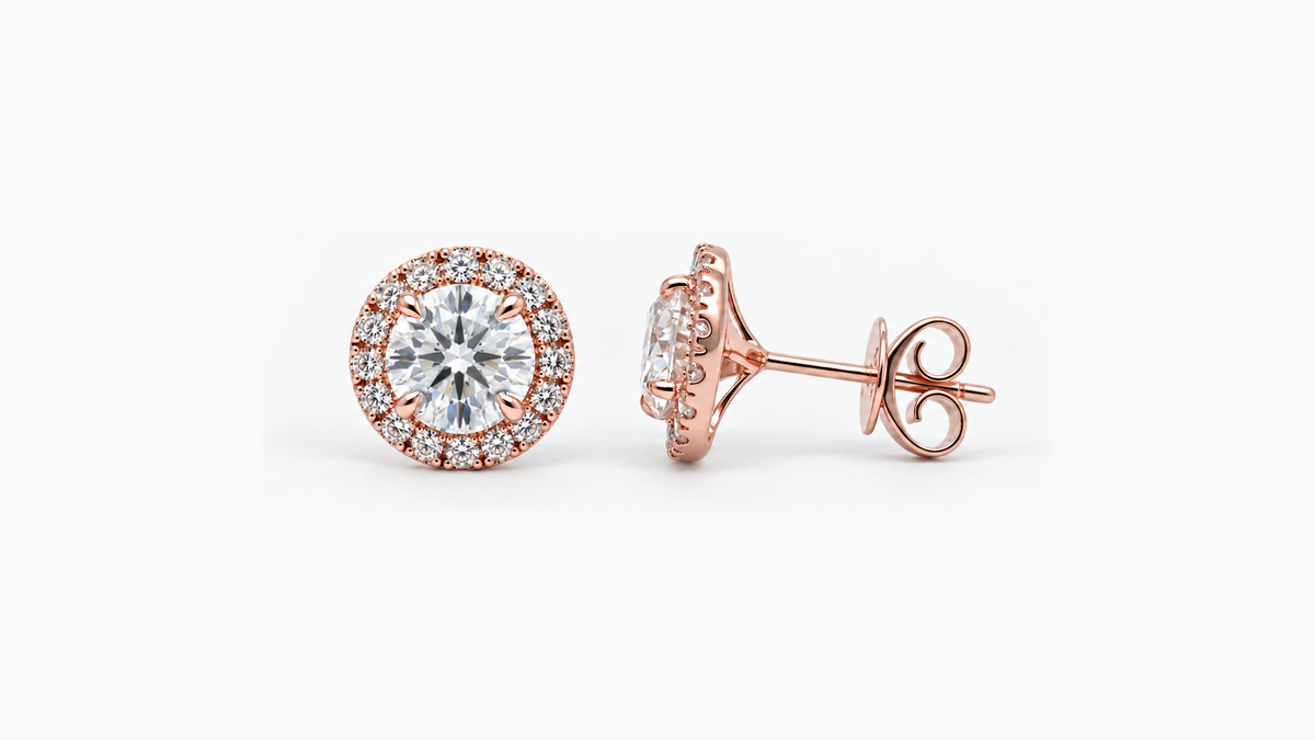 6.5mm Round Cut Lab Diamond Halo Studs in rose gold
