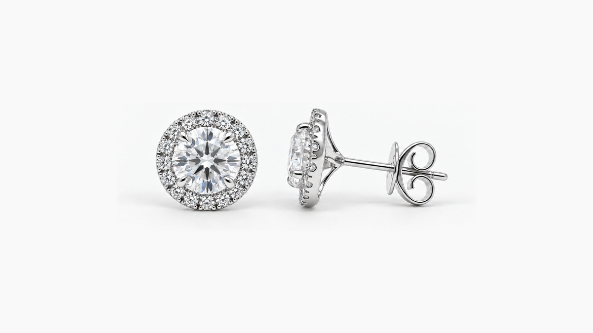 6.5mm Round Cut Lab Diamond Halo Studs in white gold