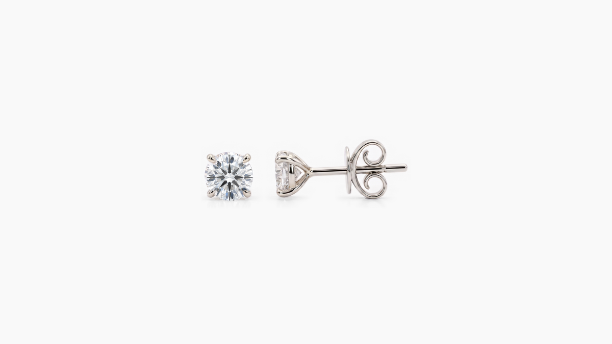 4.5mm Round Lab Diamond Butterfly-Back Studs in white gold — front and side views