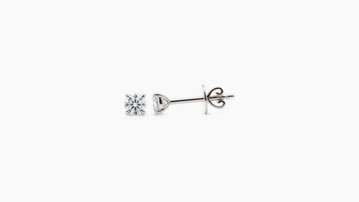 3.5mm Round Lab Diamond Butterfly-Back Studs in white gold — front and side views