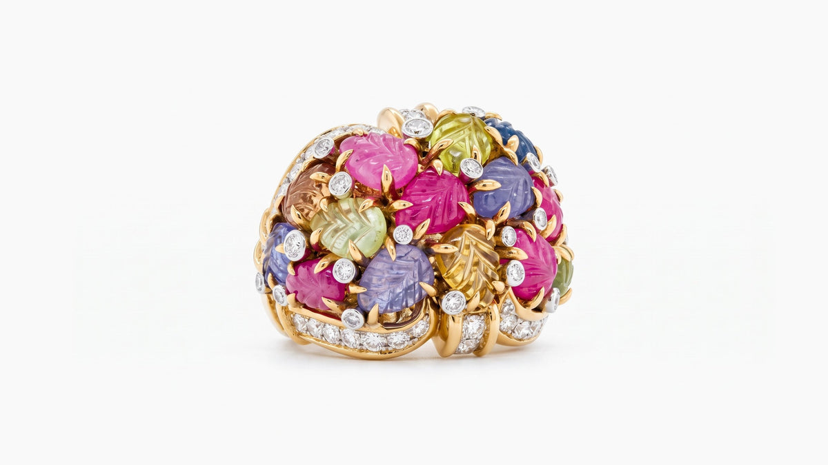 Sapphire Leaf Dome with Diamonds