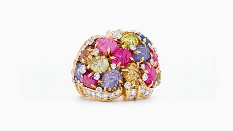Sapphire Leaf Dome with Diamonds