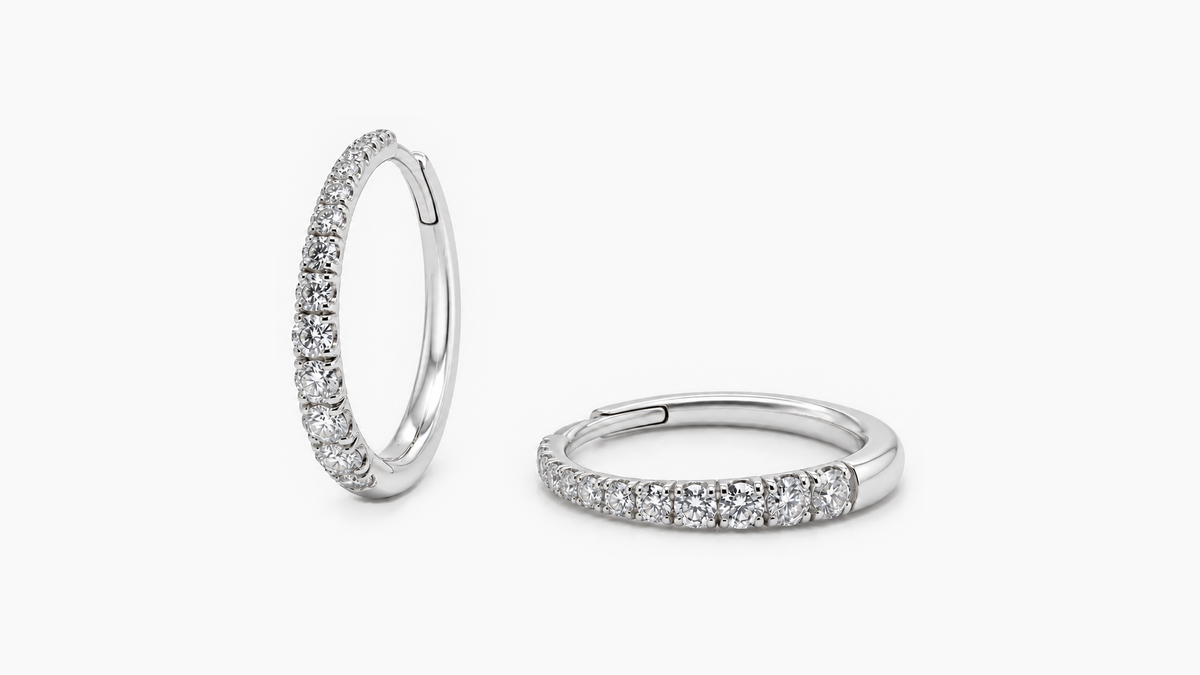 20mm Graduated Diamond Hoop Earrings in white gold