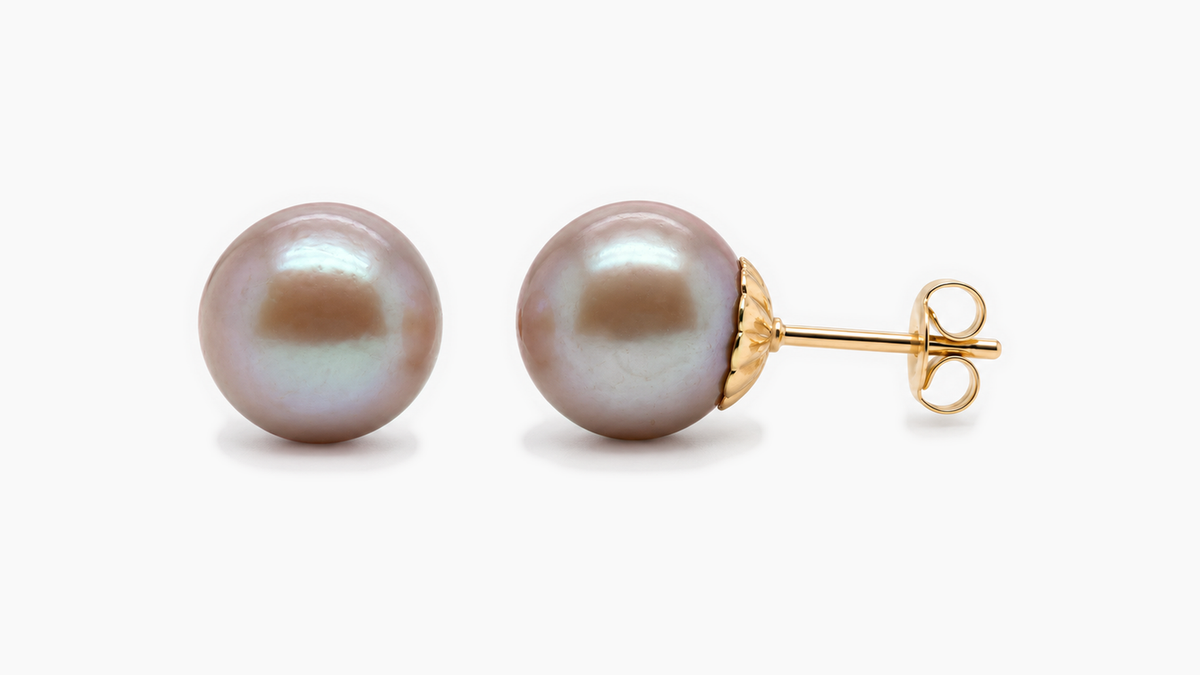 11.6mm Pink Freshwater Pearl Stud Earrings in 9ct yellow gold