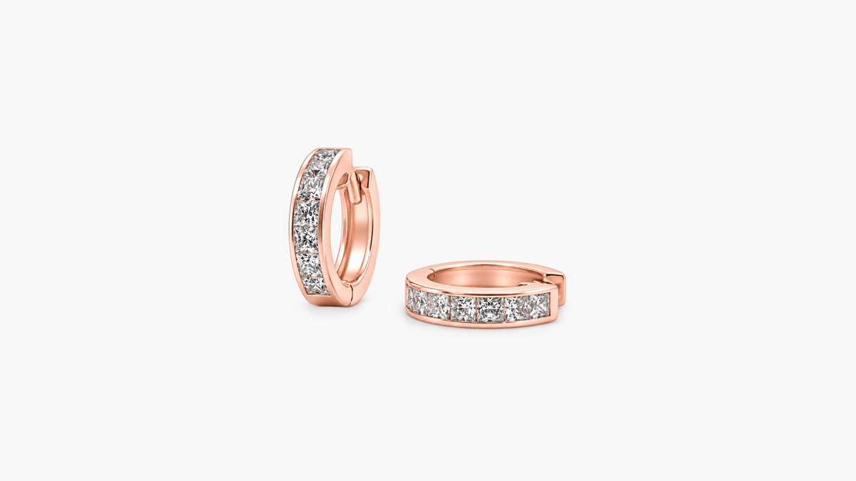 12mm Princess Cut Diamond Huggie Earrings in rose gold
