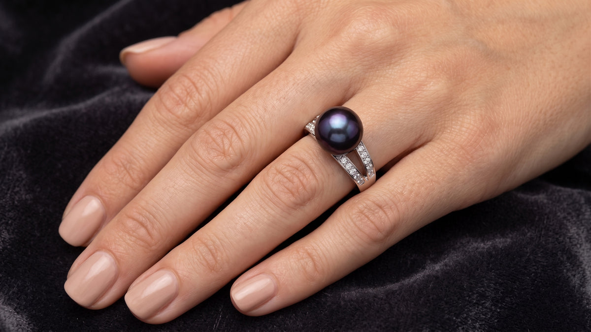 Purple Pearl & Diamond Ring