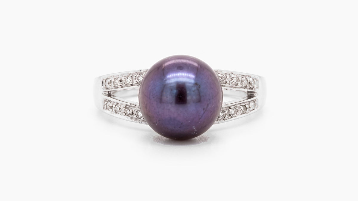 Purple Pearl & Diamond Ring