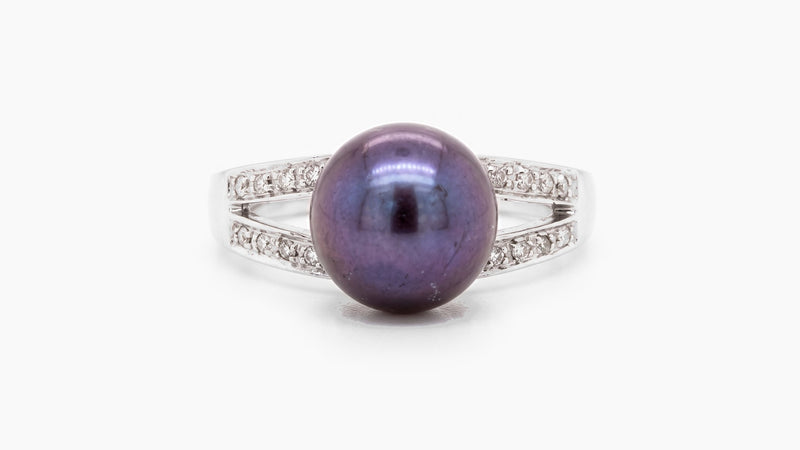 Purple Pearl & Diamond Ring