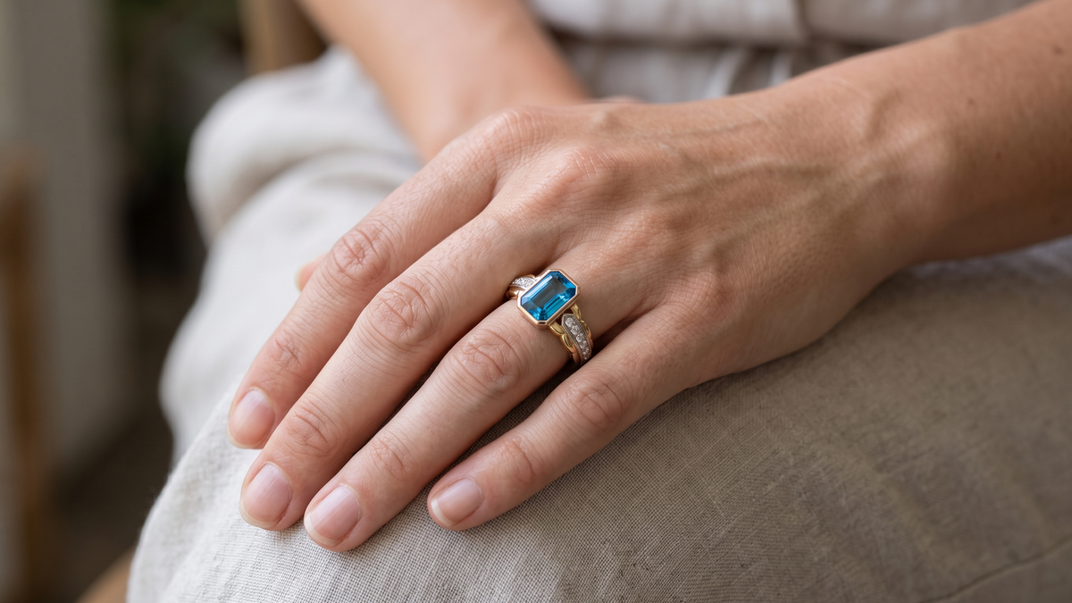 Topaz & Diamond Ring shown on hand — SKU 9830