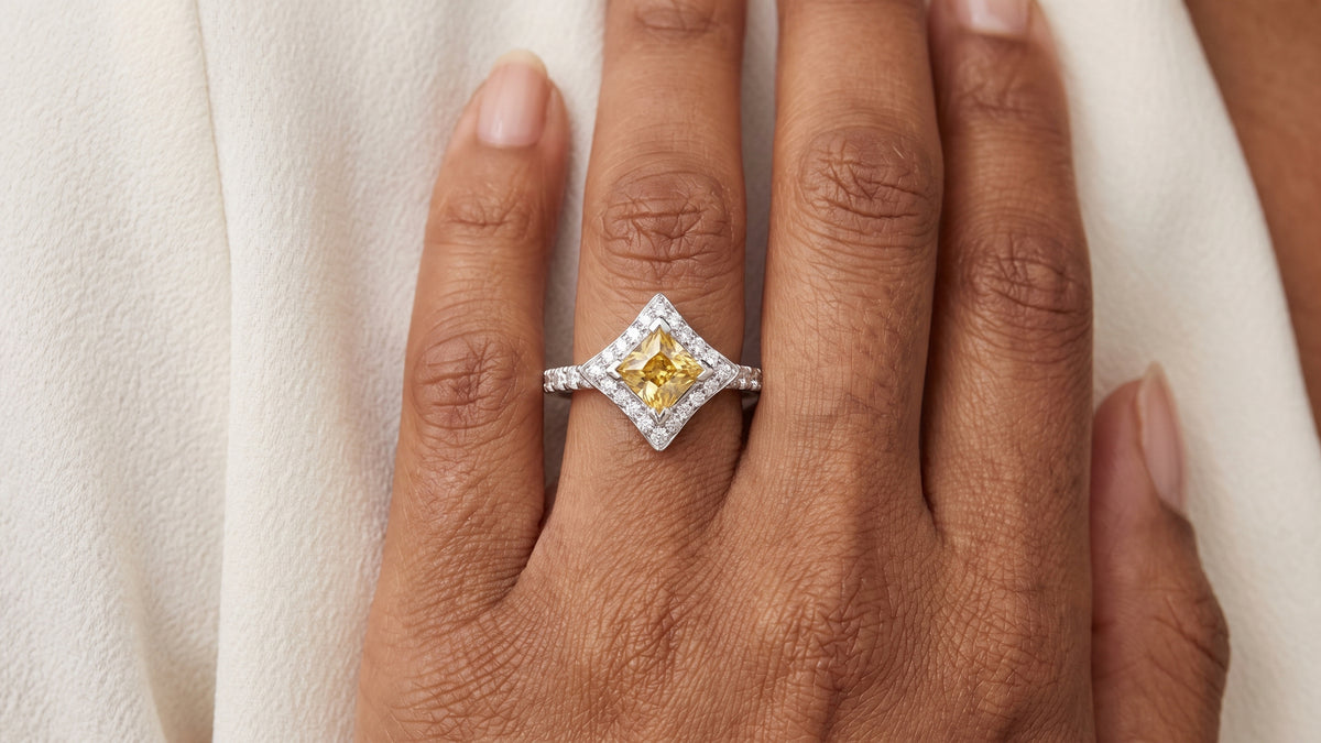 Golden Beryl & Diamond Ring shown on hand — SKU 9833