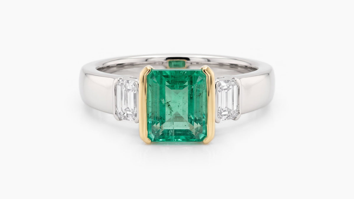 Emerald & White Sapphire Ring