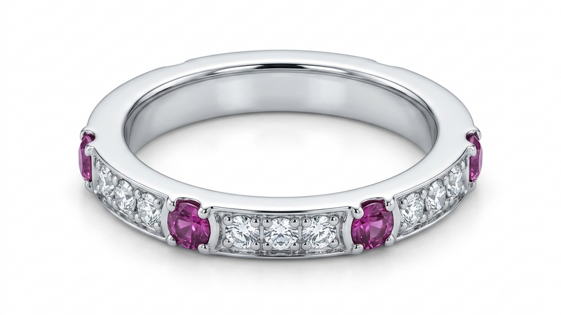 Natural Pink Sapphire & Diamond Band