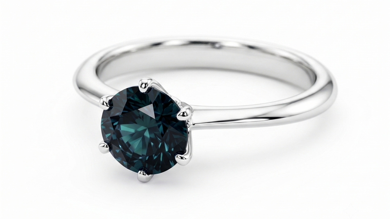 0.66ct Dark Blue/Green Sapphire Solitaire Ring