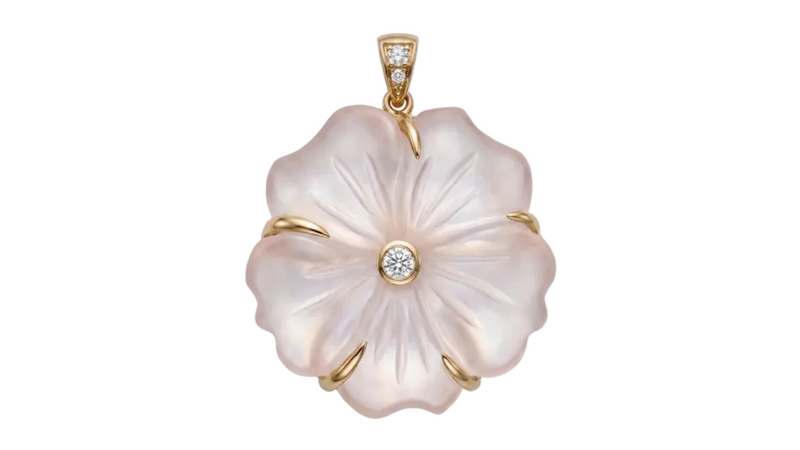 Rose Quartz Flower Pendant with Diamonds