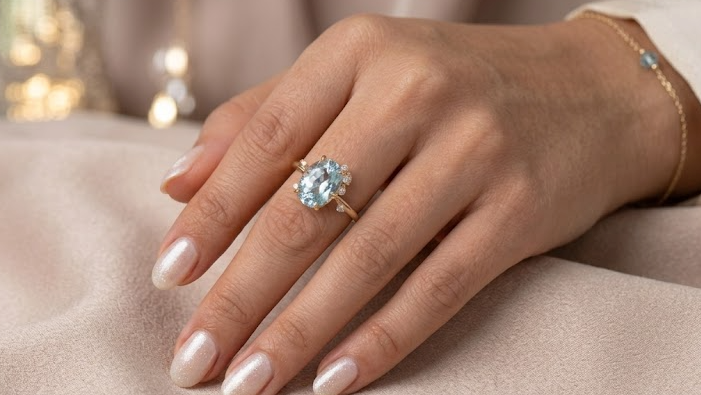Aquamarine & Diamond Ring