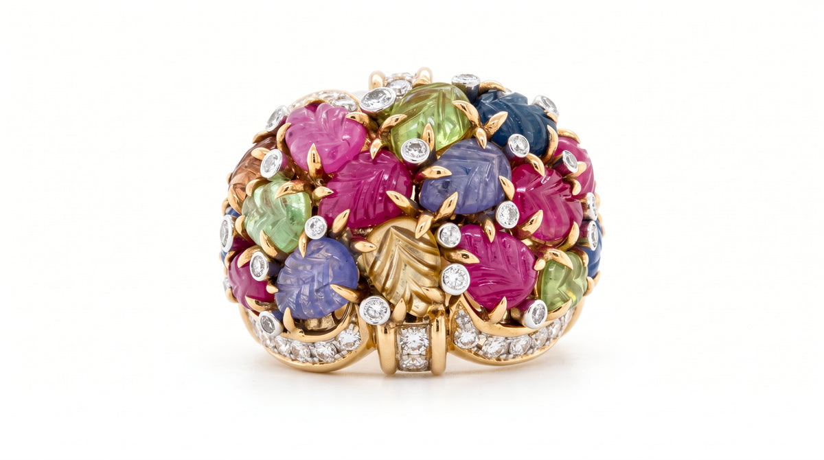 Sapphire Leaf Dome with Diamonds