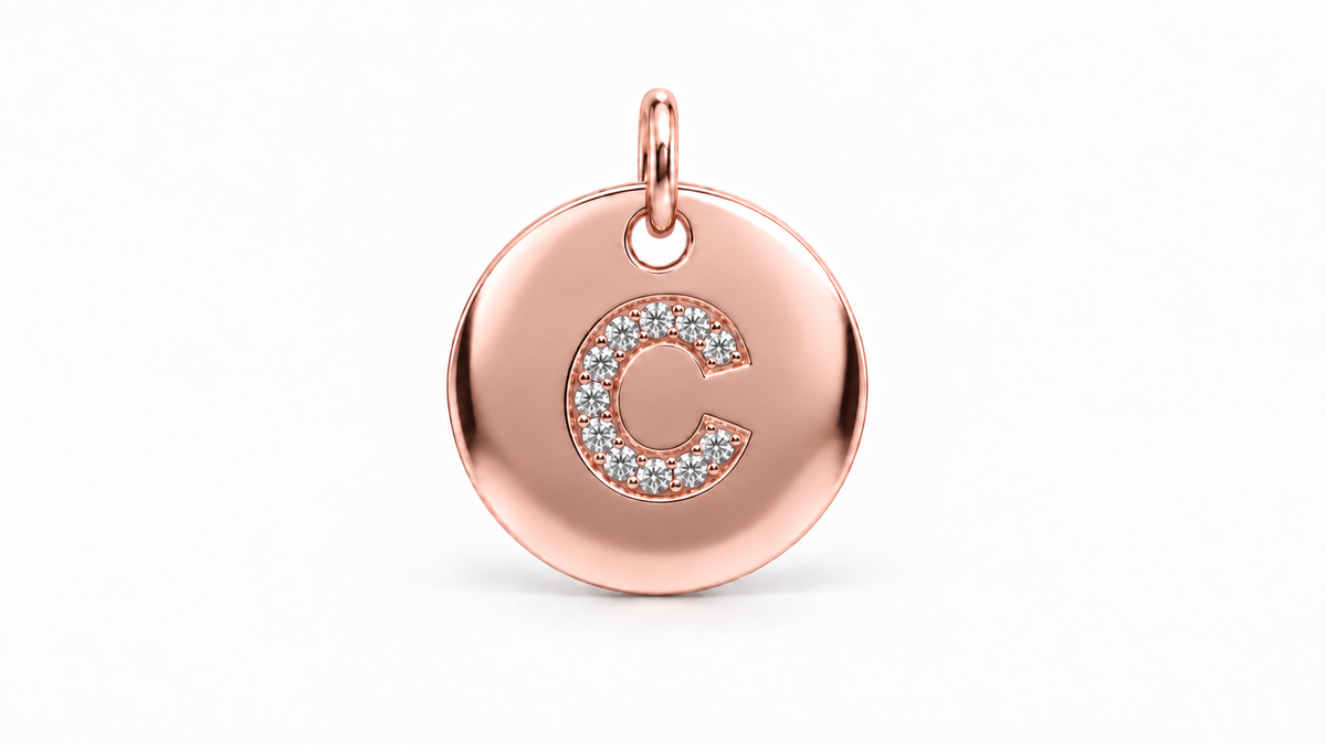 Diamond Initial Disc Pendant — C — Rose Gold