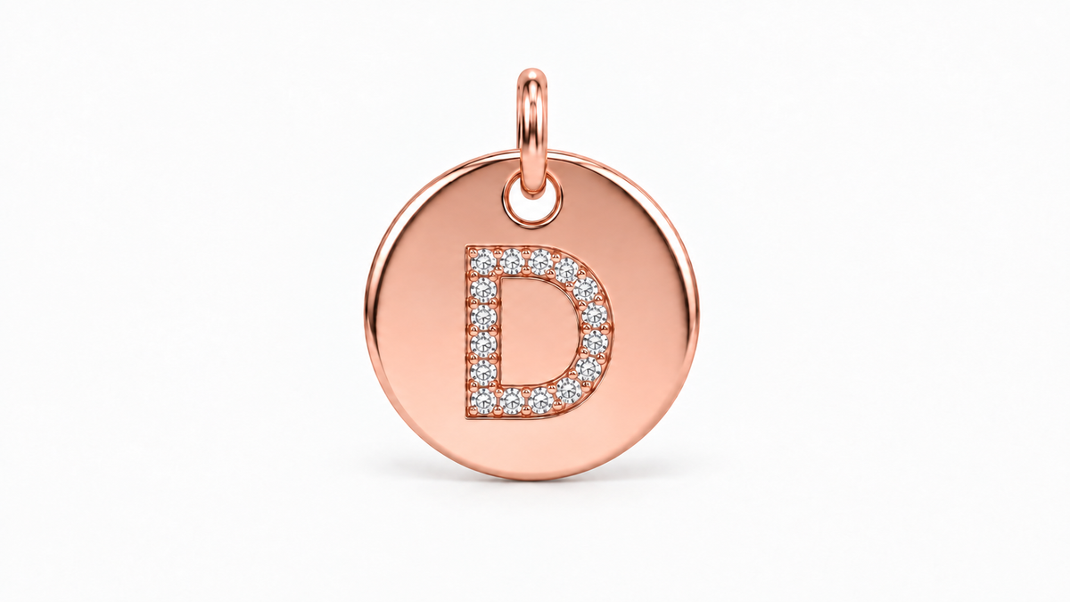 Diamond Initial Disc Pendant — D — Rose Gold