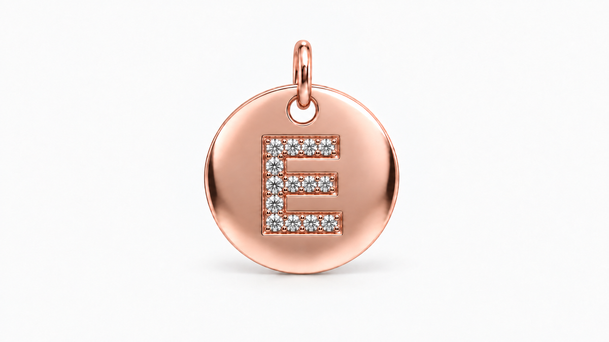 Diamond Initial Disc Pendant — E — Rose Gold