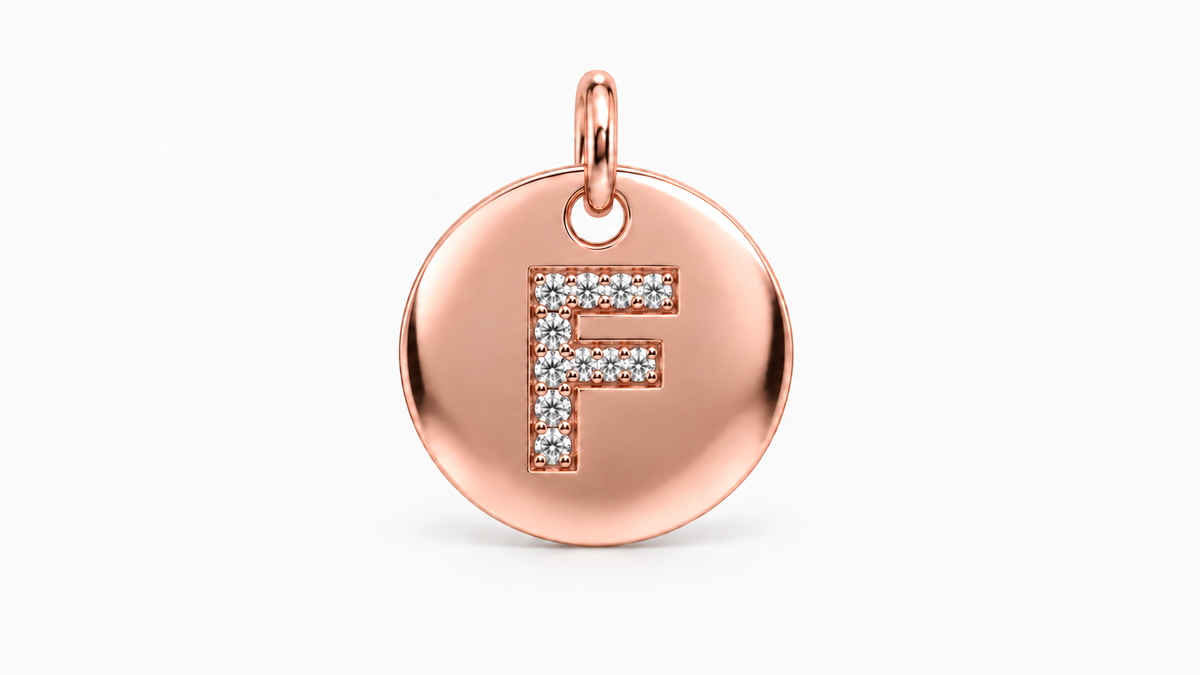 Diamond Initial Disc Pendant — F — Rose Gold