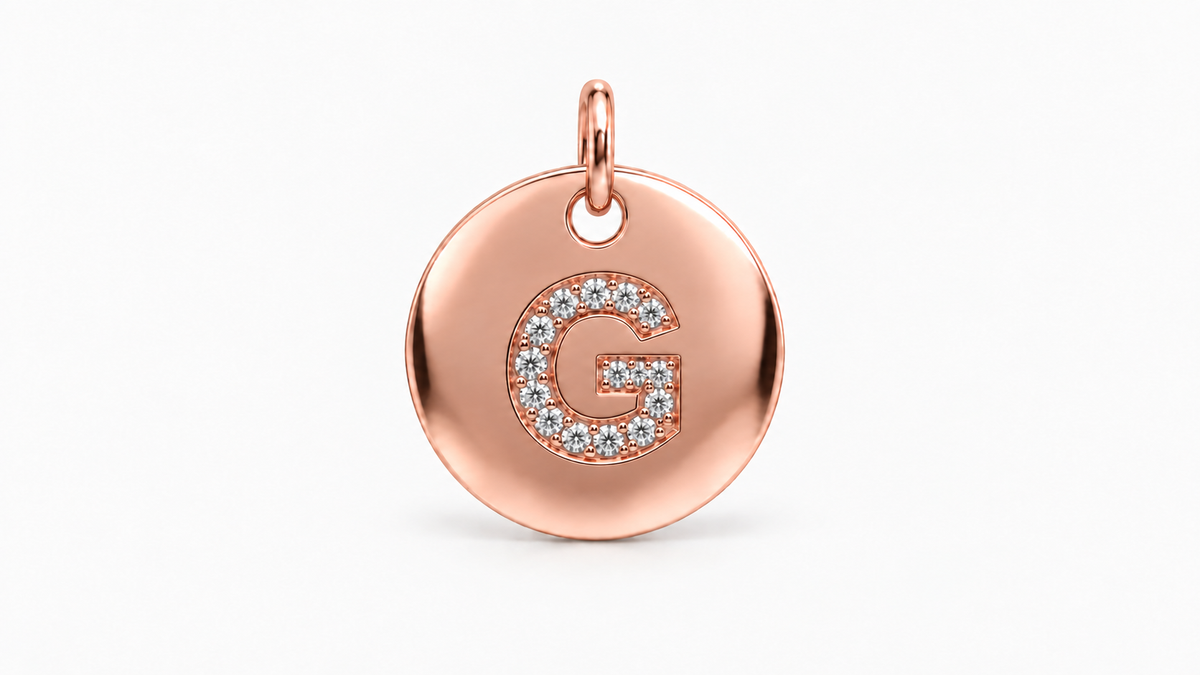 Diamond Initial Disc Pendant — G — Rose Gold