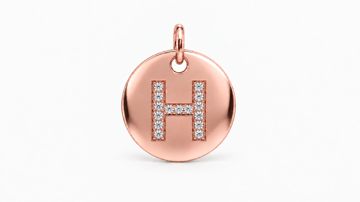 Diamond Initial Disc Pendant — H — Rose Gold