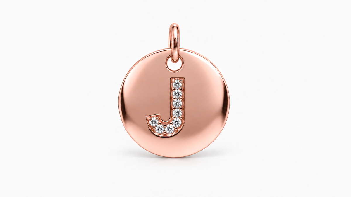Diamond Initial Disc Pendant — J — Rose Gold