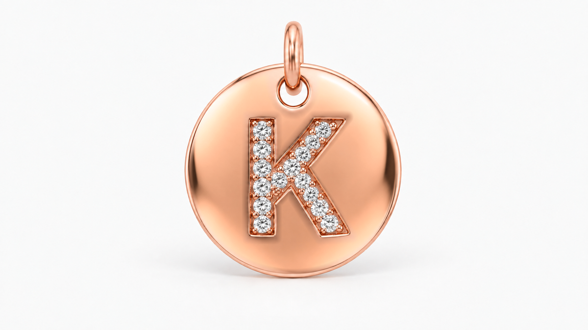 Diamond Initial Disc Pendant — K — Rose Gold