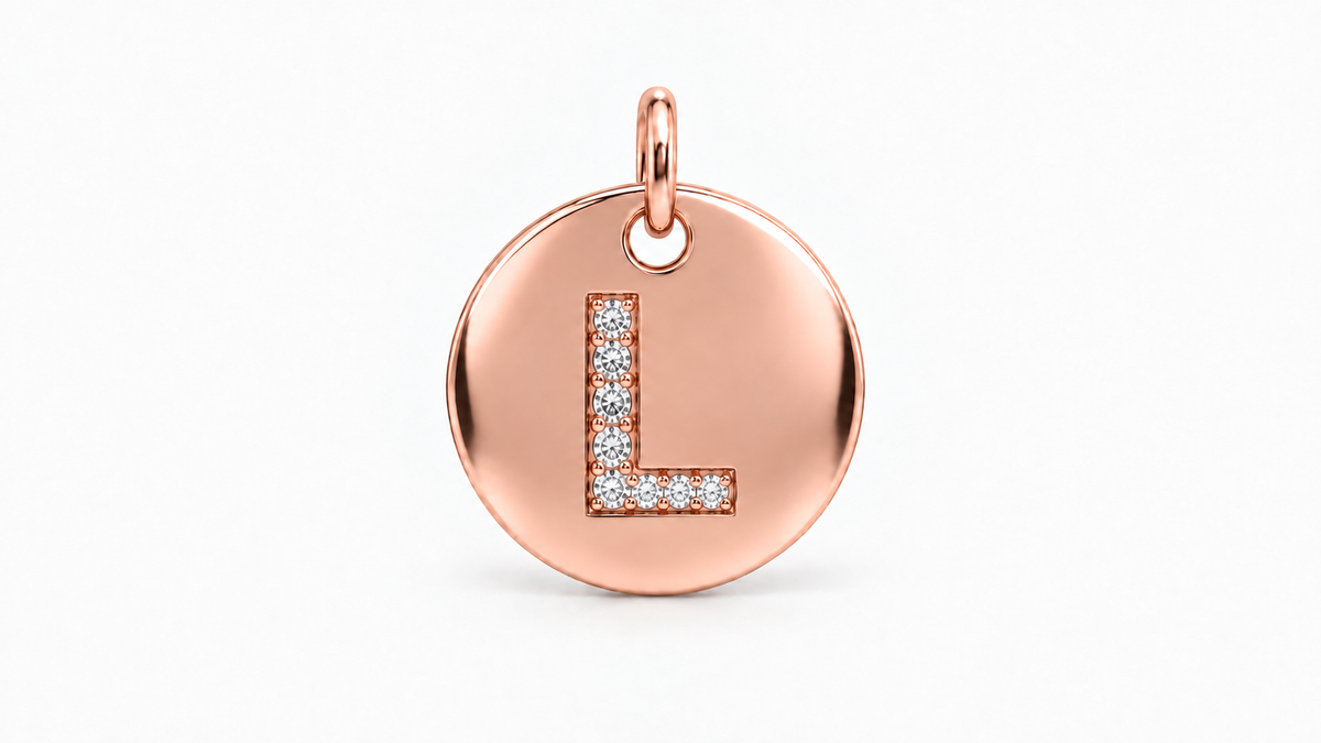 Diamond Initial Disc Pendant — L — Rose Gold