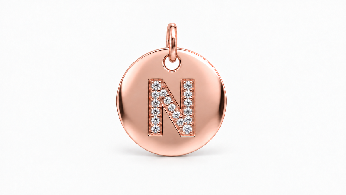 Diamond Initial Disc Pendant — N — Rose Gold