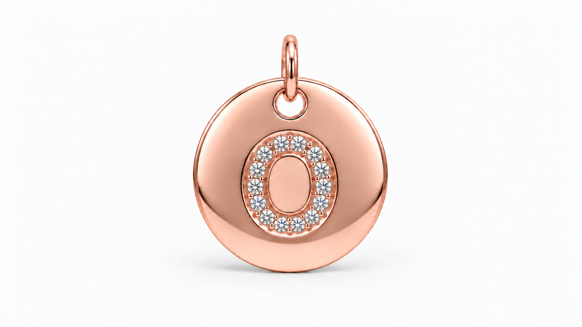 Diamond Initial Disc Pendant — O — Rose Gold