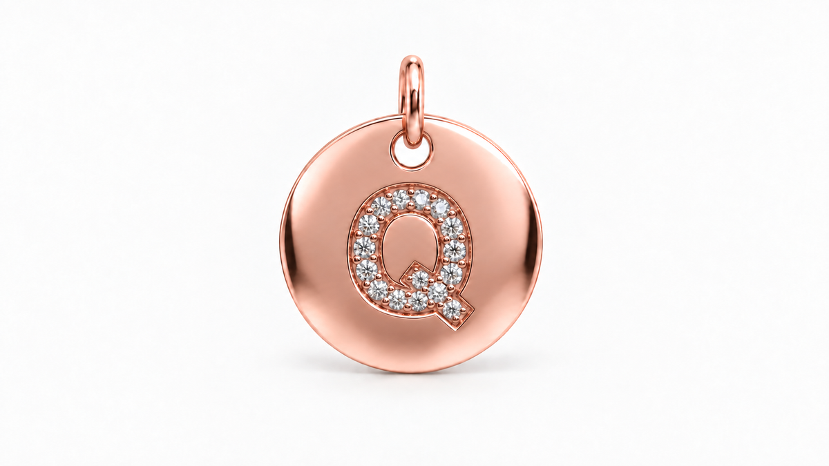 Diamond Initial Disc Pendant — Q — Rose Gold