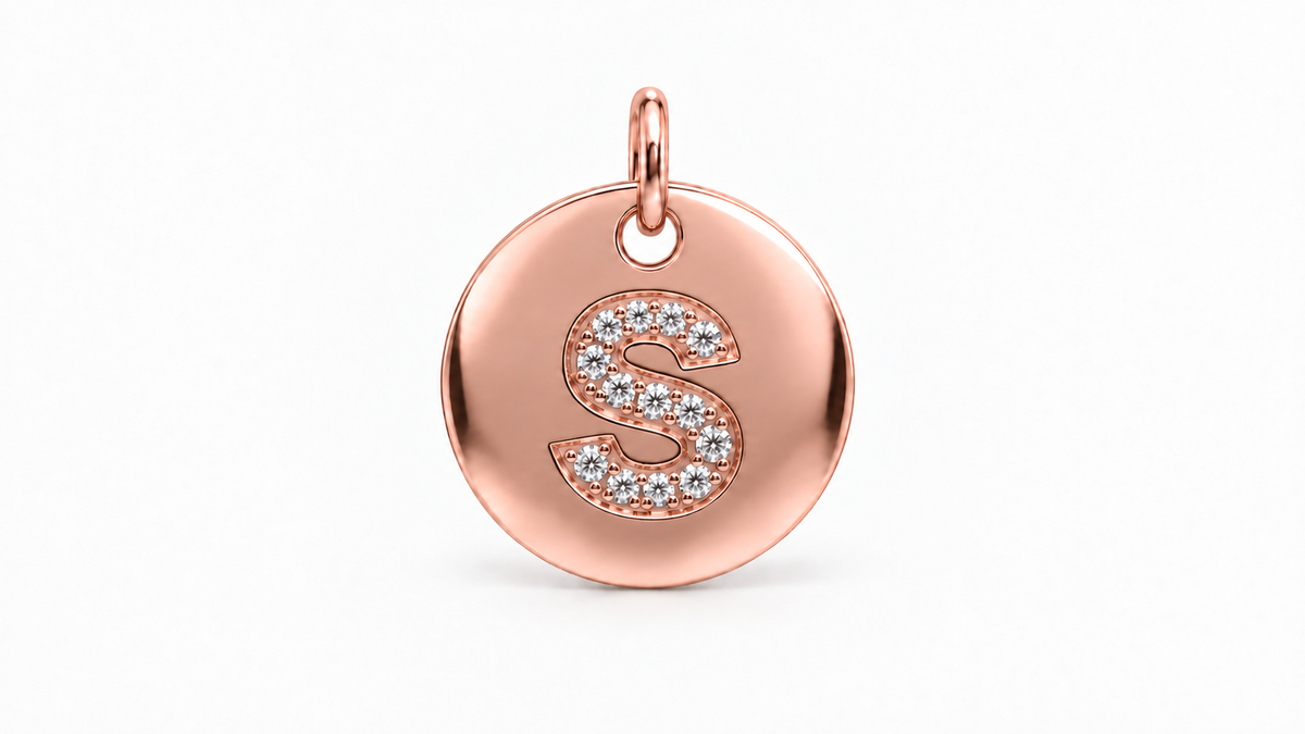 Diamond Initial Disc Pendant — S — Rose Gold