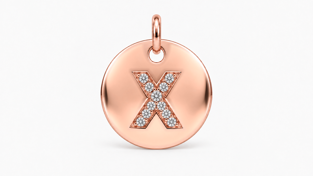 Diamond Initial Disc Pendant — X — Rose Gold