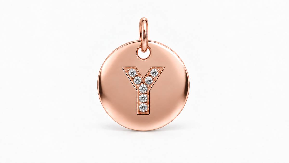 Diamond Initial Disc Pendant — Y — Rose Gold