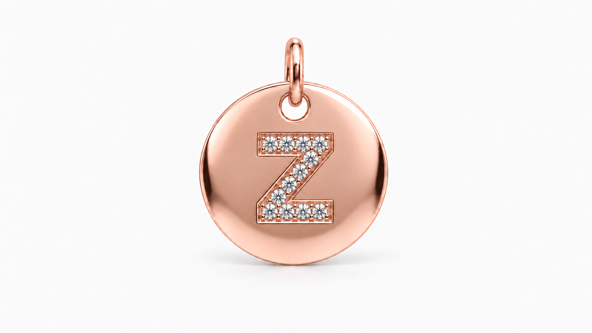 Diamond Initial Disc Pendant — Z — Rose Gold